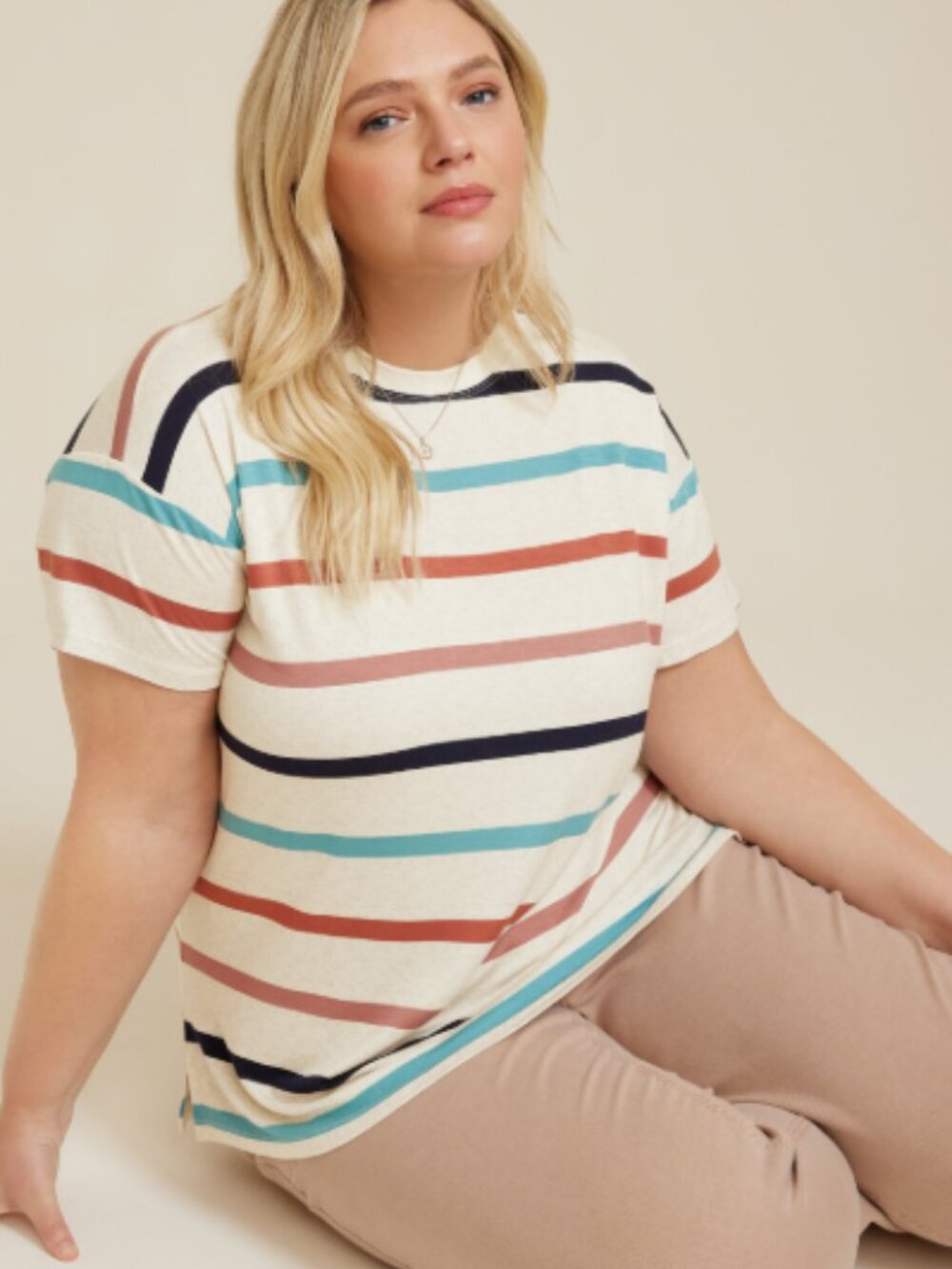 Maurices 24/7 Size 2X Dawson Multicolored Striped Crew Neck Short Sleeve Tee